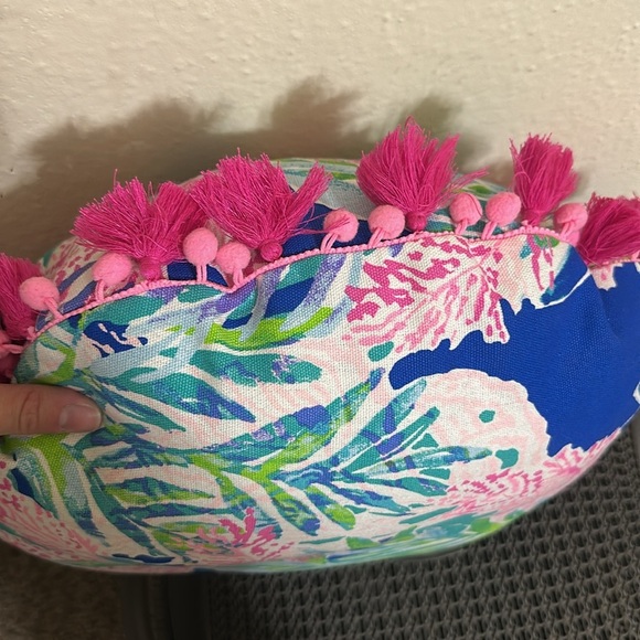 Lilly Pulitzer Pink Tassel Pom Pom Round Pillow - Picture 3 of 3